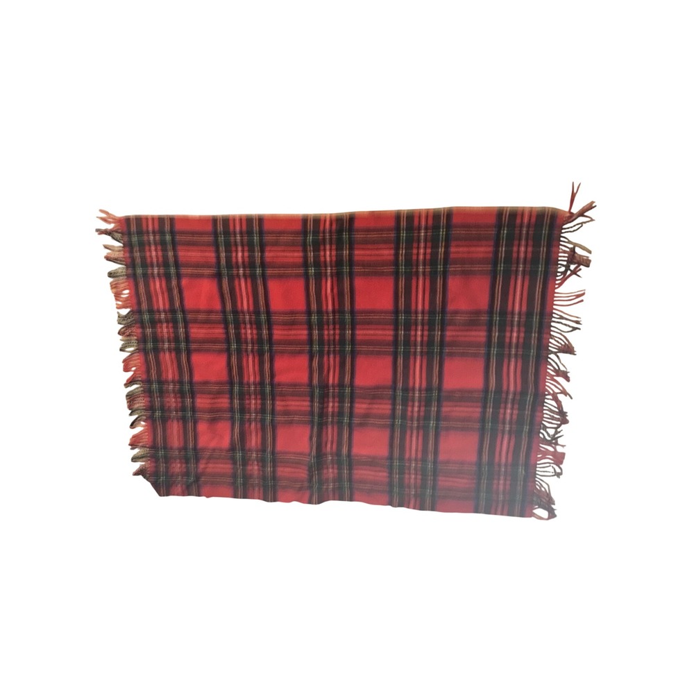 Vtg Carson Pirie Scott 100% Wool Blanket Red Tartan Plaid England 47"x35"
